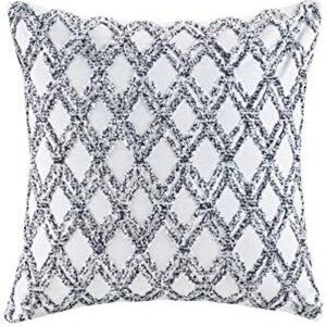 INK+IVY Riko Mid Century Modern Cotton Square Pillow in Diamond Navy/White New